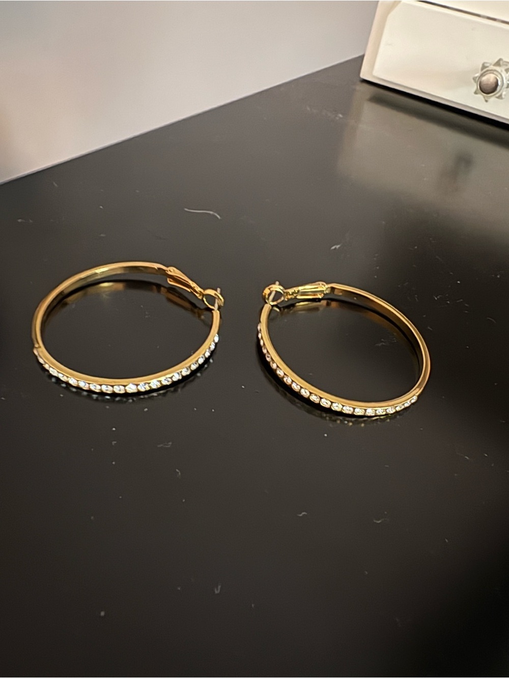 Gold Hoop Earrings with Clear Crystals - Women's Fashion Jewelry